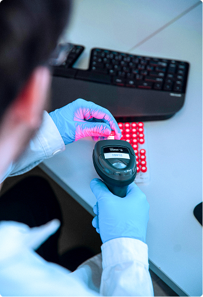 Laboratory worker checking samples during analysis