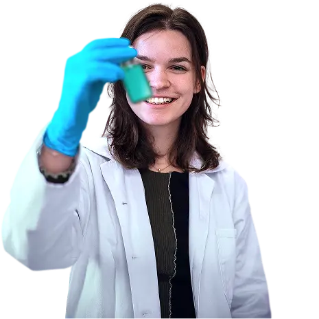 Laboratory specialist presenting a sample vial